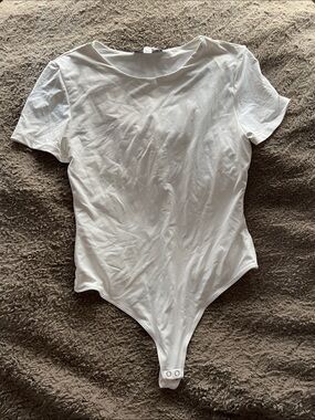Women’s White Short-Sleeve Bodysuit with Snap Closure